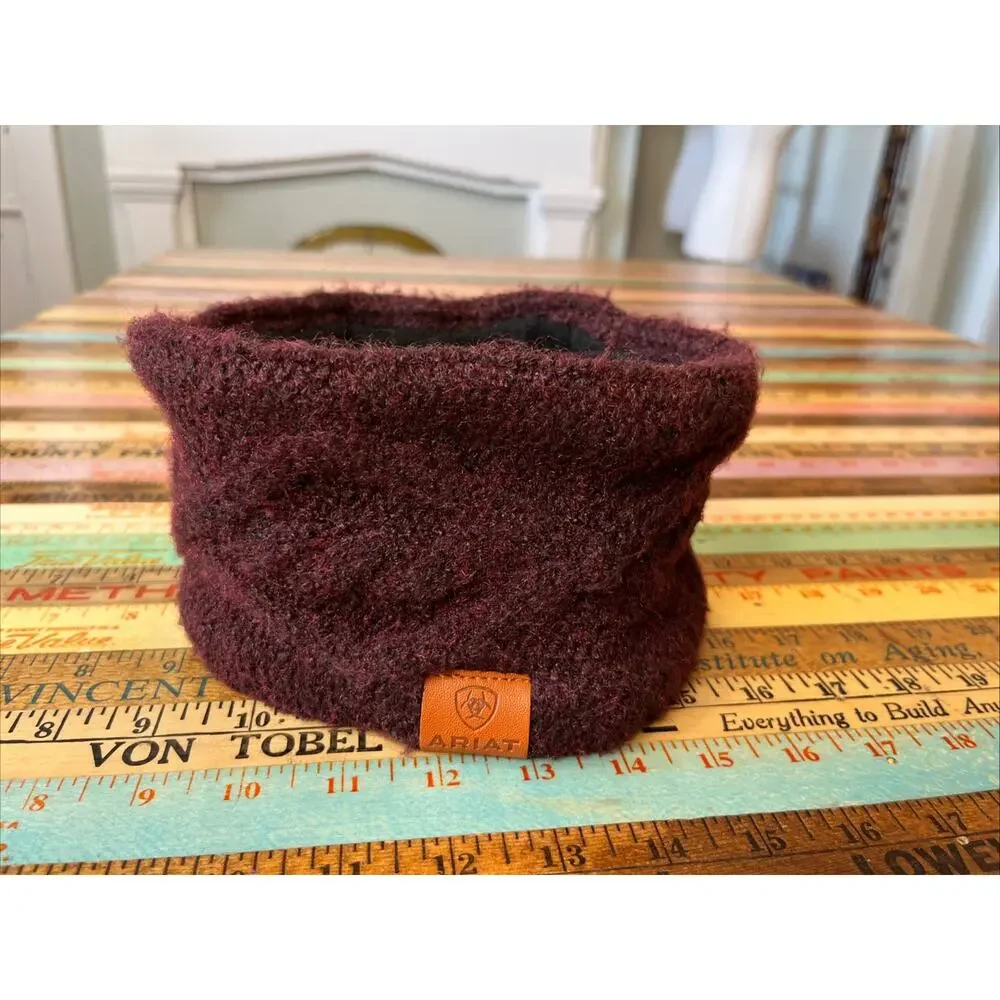 Ariat Burgundy Headband Ear Warmer Cable Knit Sherpa Fleece Lined OS Womens